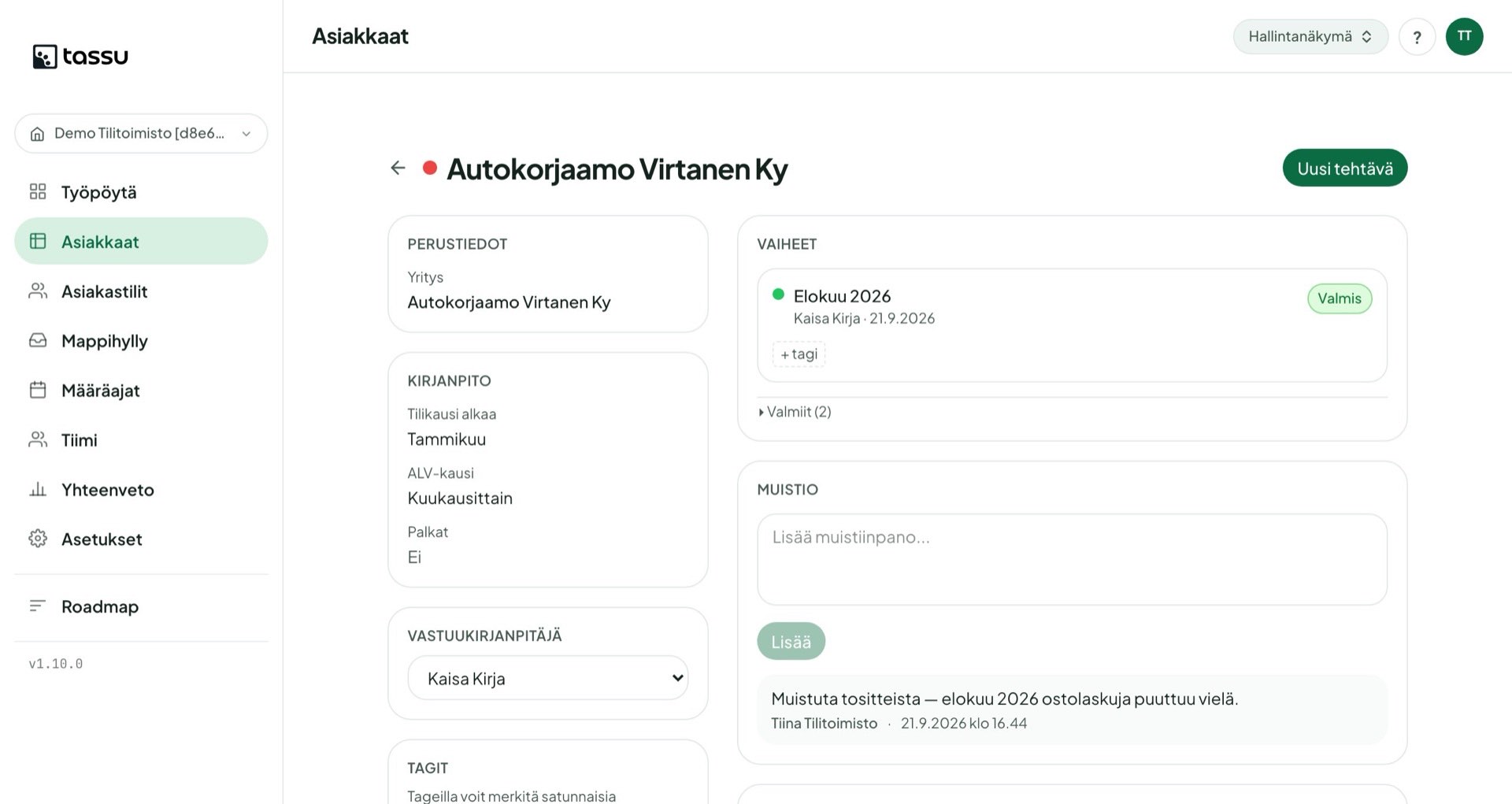 Asiakaskortti: kirjanpitotiedot, vaiheet ja muistio