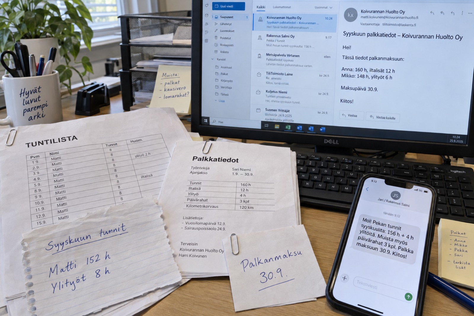 Palkkatiedot saapuvat paperilapuilla, sähköpostilla ja tekstiviestillä